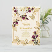 Champagne Roos Bourgogne Buds Gold Leaves Vlinder Kaart (Staand voorkant)