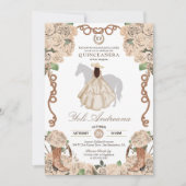 Champagne Roos Floral Charro Quinceanera Kaart (Voorkant)