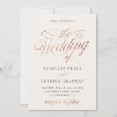 Champagne Roos Gold Ivory Calligraphy Wedding Invi Kaart (Voorkant)