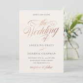 Champagne Roos Gold Ivory Calligraphy Wedding Invi Kaart (Staand voorkant)