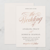 Champagne Roos Gold Ivory Calligraphy Wedding Invi Kaart (Voorkant / Achterkant)
