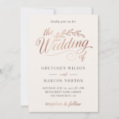 Champagne Roos Gold Ivory Calligraphy Wedding Kaart (Voorkant)