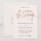 Champagne Roos Gold Ivory Calligraphy Wedding Kaart (Voorkant / Achterkant)