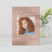 Champagne Roos Gold Stripes met foto Afstuderen Aankondiging (Staand voorkant)