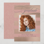 Champagne Roos Gold Stripes met foto Afstuderen Aankondiging (Voorkant / Achterkant)