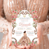 Champagne & Roos Goud Western Charro Quinceanera Kaart
