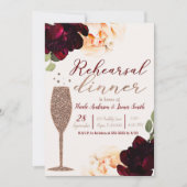 Champagne Roos Gouden Bloemen Repetitie Diner Kaart (Voorkant)