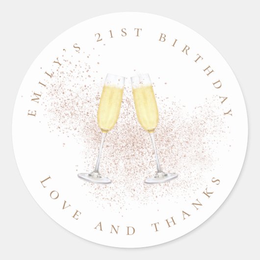 Champagne Roos Gouden Glitter 21e Verjaardag Ronde Sticker (Voorkant)