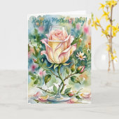 Champagne Roze Aquarel Moederdag Groet Kaart (Gele Bloem)