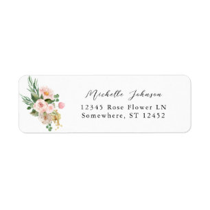Champagne & Roze Bloem Retouradreslabel 2 Etiket