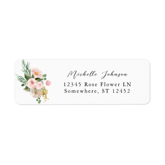 Champagne & Roze Bloem Retouradreslabel 2 Etiket (Voorkant)