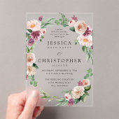 Champagne & Roze Bloemen 2 Huwelijk Acryl Uitnodigingen (Insitu (Draagbaar))