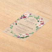 Champagne & Roze Bloemen 2 Huwelijk Acryl Uitnodigingen (Laagn)