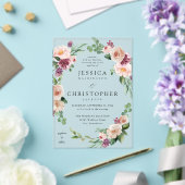 Champagne & Roze Bloemen 2 Huwelijk Acryl Uitnodigingen (Insitu (Huwelijk))