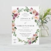 Champagne & Roze Bloemen 2 Huwelijk Kaart (Staand voorkant)