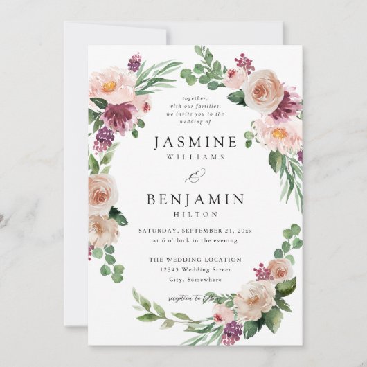 Champagne & Roze Bloemen 4 Kaart (Voorkant)