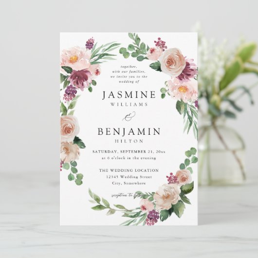 Champagne & Roze Bloemen 4 Kaart (Staand voorkant)