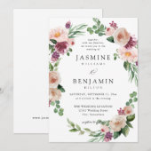 Champagne & Roze Bloemen 4 Kaart (Voorkant / Achterkant)