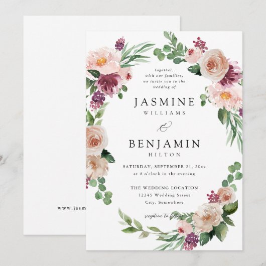 Champagne & Roze Bloemen 4 Kaart (Voorkant / Achterkant)