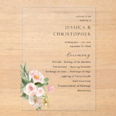 Champagne & Roze Bloemen Huwelijksceremonie Progra Acryl Uitnodigingen (Voorkant)