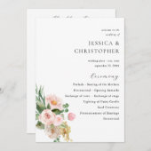 Champagne & Roze Bloemen Huwelijksceremonie Progra Kaart (Voorkant / Achterkant)