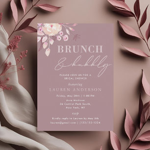 Champagne Roze Bloemige Bruids Brunch en Mousseren Kaart