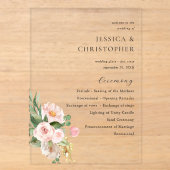 Champagne & Roze Bloemige Trouwceremonie Programma (Voorkant)