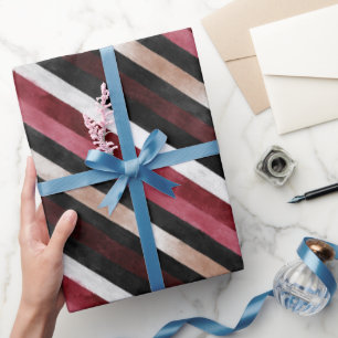 Champagne Roze Bourgondië Zwarte Streep Bruidsfees Cadeaupapier