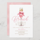 Champagne Roze Bow Brunch & Bubbly Vrijgezellenfee Kaart (Voorkant / Achterkant)