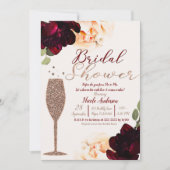 Champagne Roze Gouden Bloem Bruidsdouche Kaart (Voorkant)