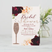 Champagne Roze Gouden Bloem Bruidsdouche Kaart (Staand voorkant)