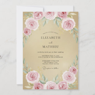 Champagne Roze Huwelijksbloemen Kaart