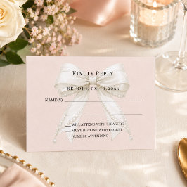Champagne roze ivoor lint reactie RSVP Notitiekaartje