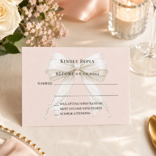 Champagne roze ivoor lint reactie RSVP Notitiekaartje