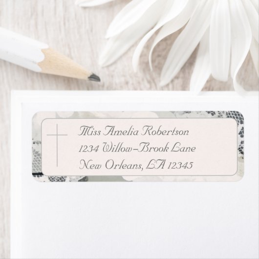 Champagne-roze kant bruiloft etiket (Insitu)