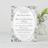 Champagne Roze Kant Katholieke bruiloft Kaart (Staand voorkant)