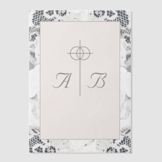 Champagne-roze kant katholieke bruiloft vellum uitnodigingen (Voorkant)