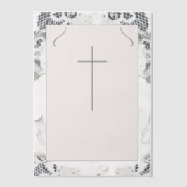 Champagne-roze kant katholieke bruiloft vellum uitnodigingen