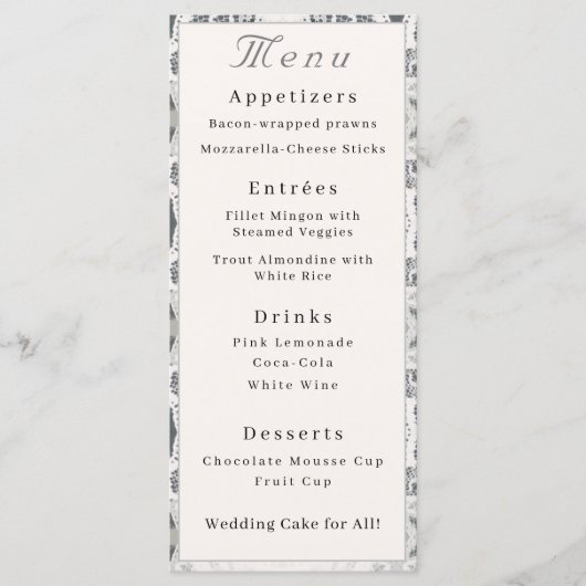 Champagne-Roze Kant Wedding Menu (Voorkant)
