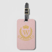 Champagne Roze Mock Leather met Monogram Crest Bagagelabel (Voorkant (verticaal))