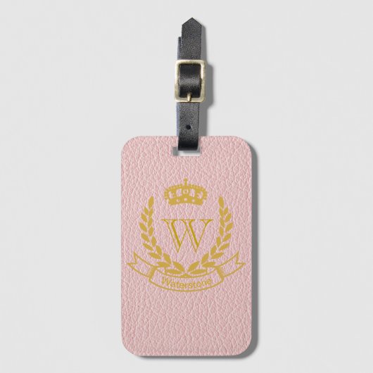 Champagne Roze Mock Leather met Monogram Crest Bagagelabel (Voorkant (verticaal))