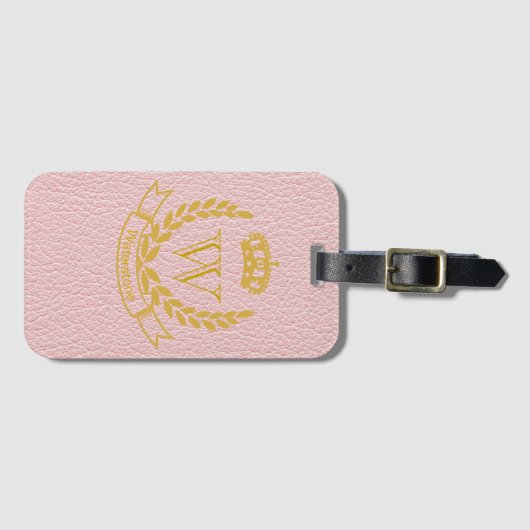 Champagne Roze Mock Leather met Monogram Crest Bagagelabel (Voorkant (horizontaal))