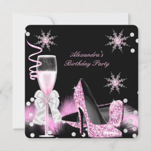 Champagne Roze Naaldhakken Verjaardagsfeestje Kaart