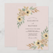 Champagne Roze Ranunculus Eucalyptus Bruiloft Kaart (Voorkant / Achterkant)