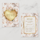 Champagne Roze Rose Bloemen Bruiloft RSVP Informatiekaartje (Voorkant / Achterkant)
