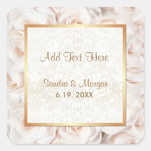Champagne Roze Rose Elegance Vierkante Sticker (Voorkant)