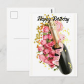 Champagne & Roze Rozen Verjaardag Post kaart (Voorkant / Achterkant)