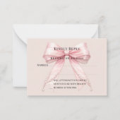 Champagne roze strik reactie RSVP Notitiekaartje (Voorkant)