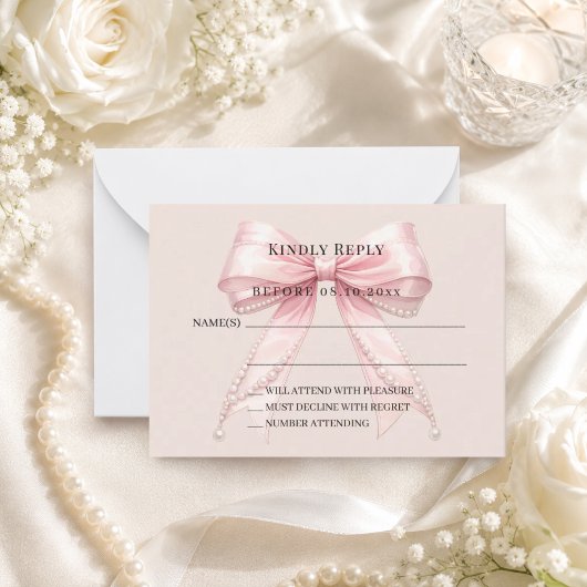 Champagne roze strik reactie RSVP Notitiekaartje