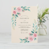 Champagne Roze Waterverf Botanische Bruiloft Kaart (Staand voorkant)
